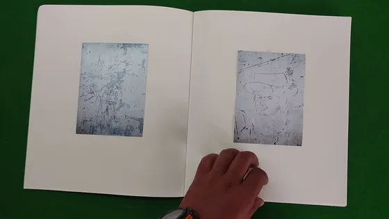 Hill of Poisonous Trees — spread, scratched marks on facing pages
